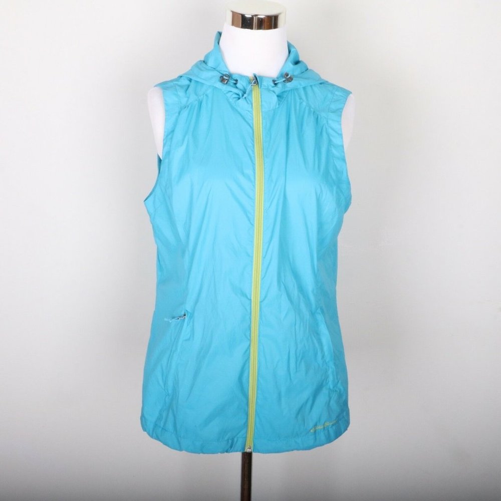 Eddie Bauer Sleeveless Blue Zip Up Wind Breaker Jacket Coat Women's M - Picture 1 of 7